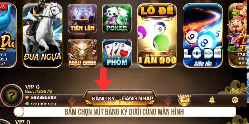 Bấm chọn nút đăng ký dưới cùng màn hình 